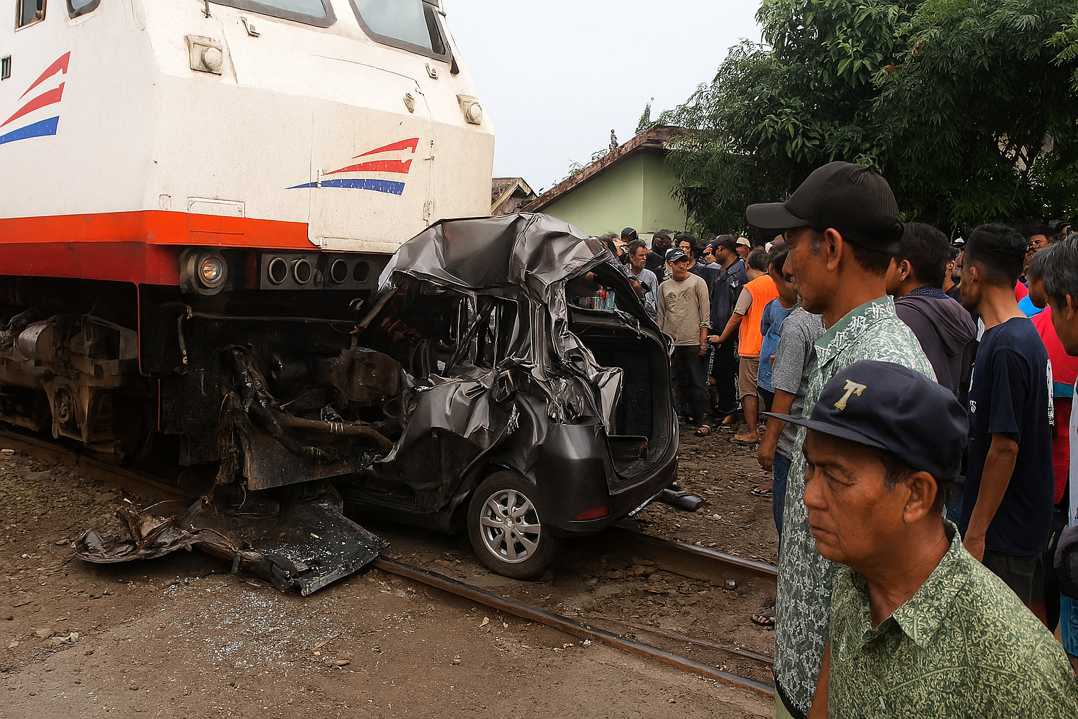 Mobil Daihatsu Sigra Ringsek Ditabrak KA Srilelawangsa, Penumpang Luka Serius