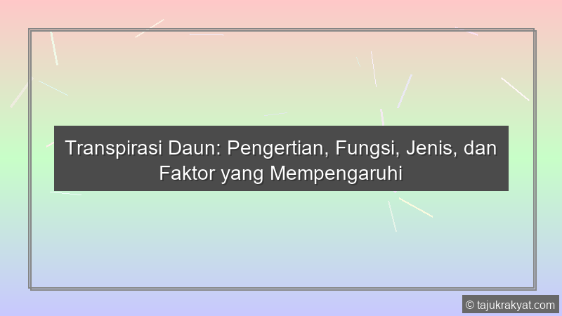 Transpirasi Daun: Pengertian, Fungsi, Jenis, dan Faktor yang Mempengaruhi