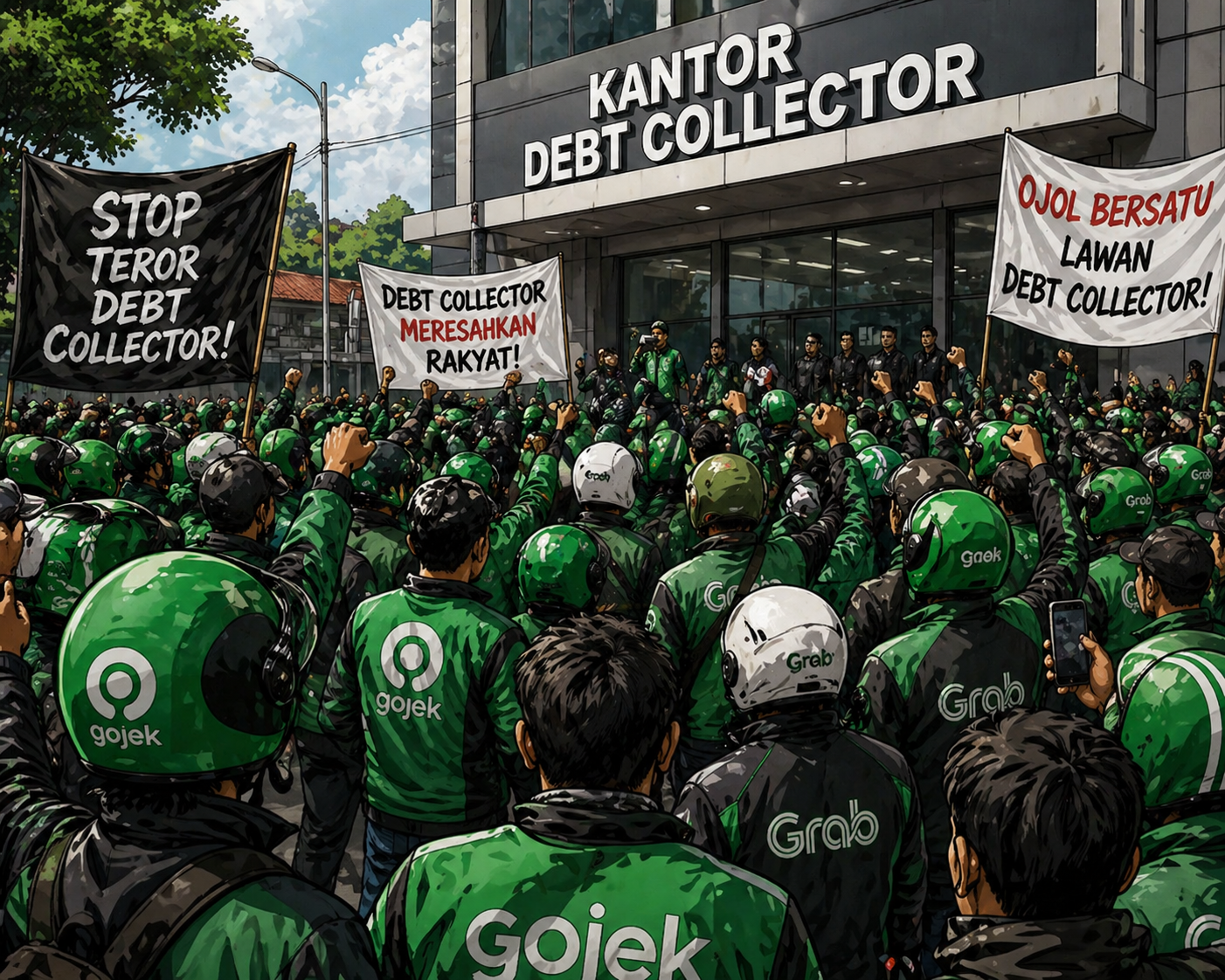 Kantor Debt Collector PT Cakrabirawa Inti Perkasa Digeruduk Ratusan Pengemudi Ojol