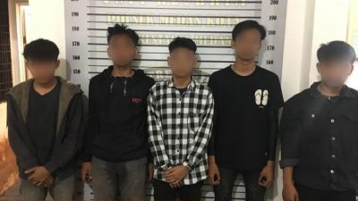 Lima remaja yang dibekuk usai terlibat bentrok di Jalan H Misbah, Kelurahan Hamdan, Kecamatan Medan Maimun/Ist
