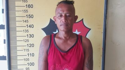 Boiman alias Boboi, preman bermartil yang ancam pedagang akhirnya ditahan Polsek Medan Labuhan.