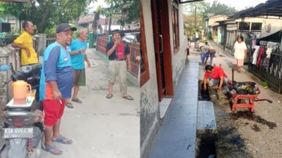 Warga Lingkungan XI, Kelurahan Pulo Brayan Bengkel Baru, Kecamatan Medan Timur melaksanakan gotong royong menyambut bulan suci Ramadan 1444 Hijriah, Minggu (19/3/2023).