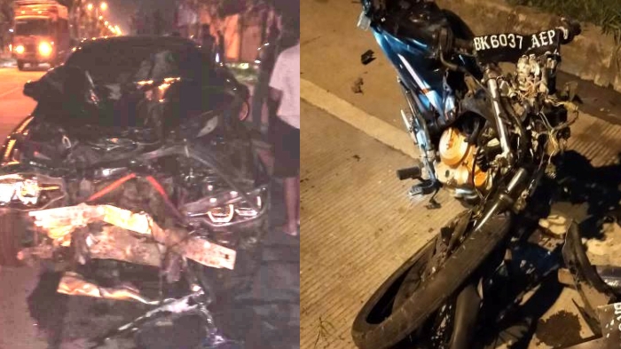 Mobil BMW tabrak dua pemotor yang nekat melawan arah di Jalan Cemara, Kecamatan Medan Timur, Senin (6/3/2023) malam. Kedua pemotor tewas di tempat.