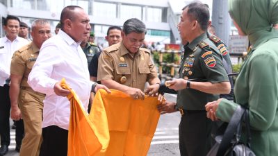 Penyambutan Pangdam I/BB yang baru, Mayjend TNI Mochammad Hasan Hasibuan oleh Gubernur Sumut, Edy Rahmayadi di Bandara Kualanamu, Selasa (22/8/2023).