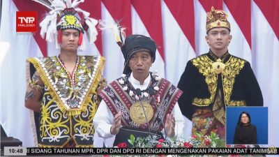 Presiden RI, Joko Widodo saat menyampaikan curhatannya pada Sidang Tahunan MPR, Rabu (16/8/2023).
