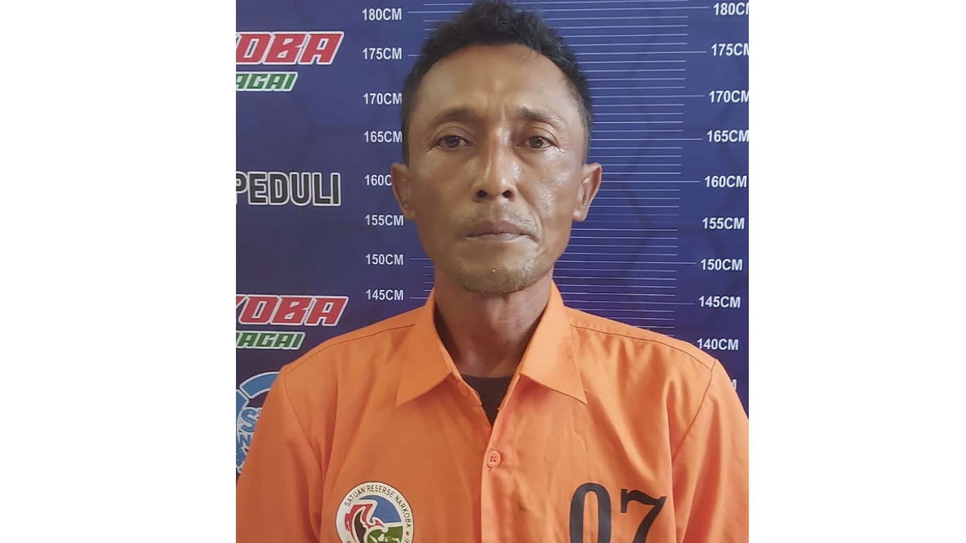 S alias Man Kero, pengedar ganja di Desa Citaman Jerni, Kecamatan Perbaungan, Kabupaten Sergai.