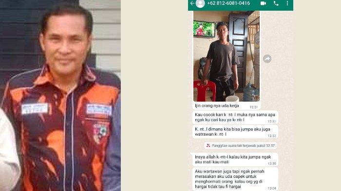 Kolase foto Imran Surbakti dan tangkapan layar isi pesan bernada ancaman kepada jurnalis Freddy Santoso