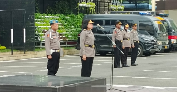 Kasi Humas Polrestabes Medan, Kompol Riama Ernawati Siahaan pimpin apel.(ist)