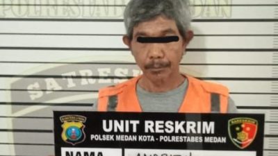 Andrizal, juru parkir yang mengancam memukul ojol pakai martil setelah ditangkap petugas Polsek Medan Kota