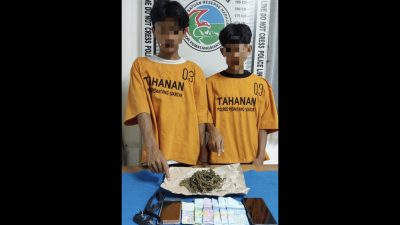 HM dan MY, dua pemuda yang hendak pesta ganja ditangkap petugas Sat Res Narkoba Polres Siantar