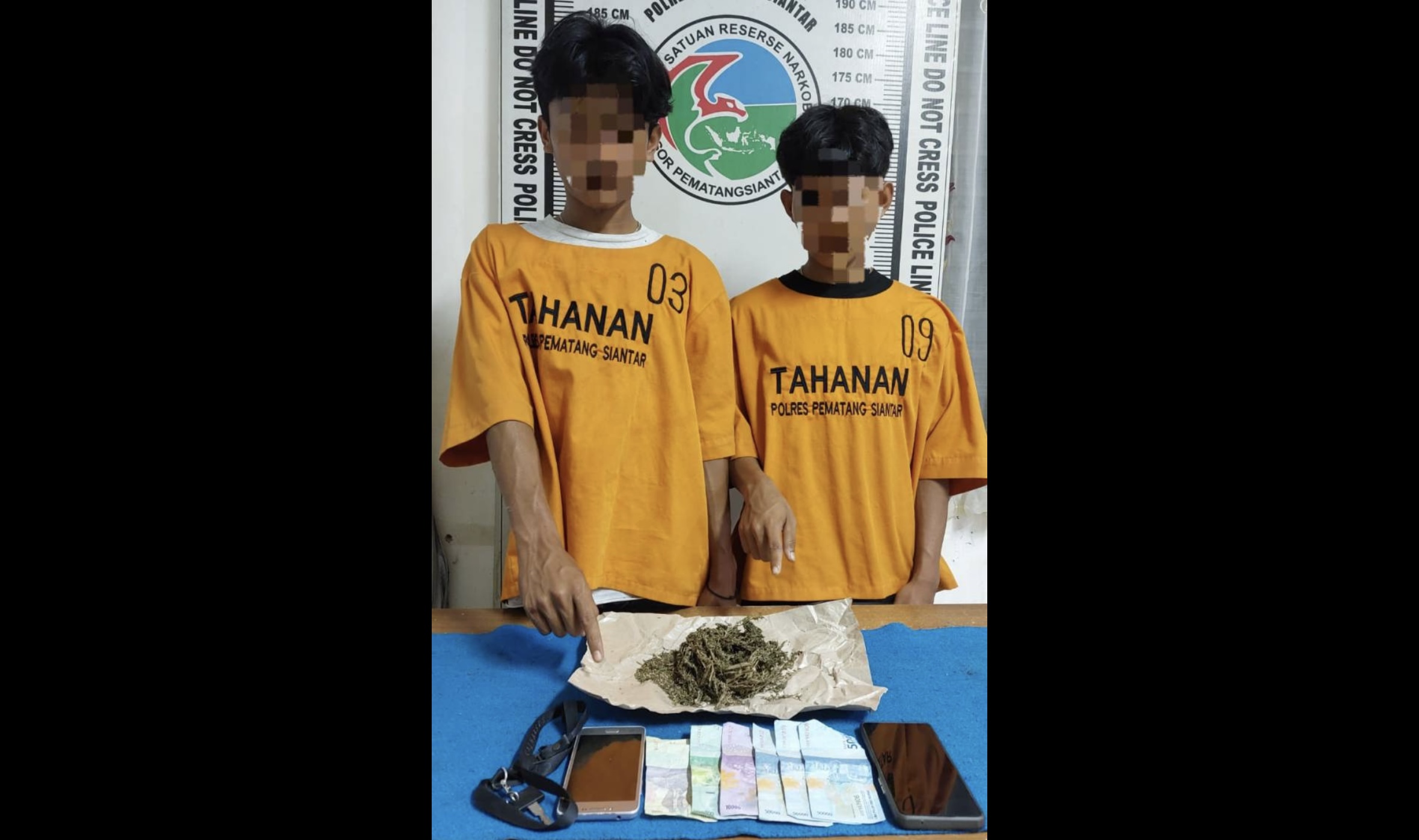 HM dan MY, dua pemuda yang hendak pesta ganja ditangkap petugas Sat Res Narkoba Polres Siantar