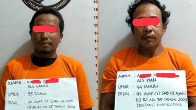 Dua pengedar sabu, Pian dan Nanda yang ditangkap petugas Sat Res Narkoba Polres Labuhanbatu di Desa Pulo Jantan