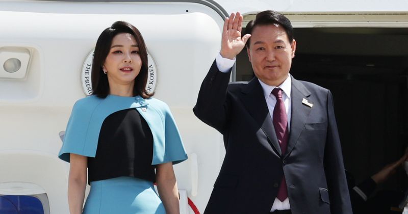 Kim Keon Hee, ibu negara Korea Selatan dan suaminya, Presiden Yoon Seok Yeol.(koreaherald.com)