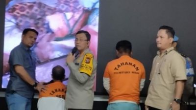 Kapolrestabes Medan, Kombes Pol Teddy JS Marbun didampingi Kasat Reskrim, Kompol Jamakita Purba rilis kasus.(Ist)