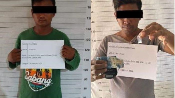 Dua tersangka pengedar sabu Lembah Sunggal yang ditangkap petugas Sat Res Narkoba Polrestabes Medan.