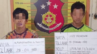 Dua komplotan maling yang membbobol kantor MUI Belawan setelah dicuduk petugas Polsek Medan Belawan.
