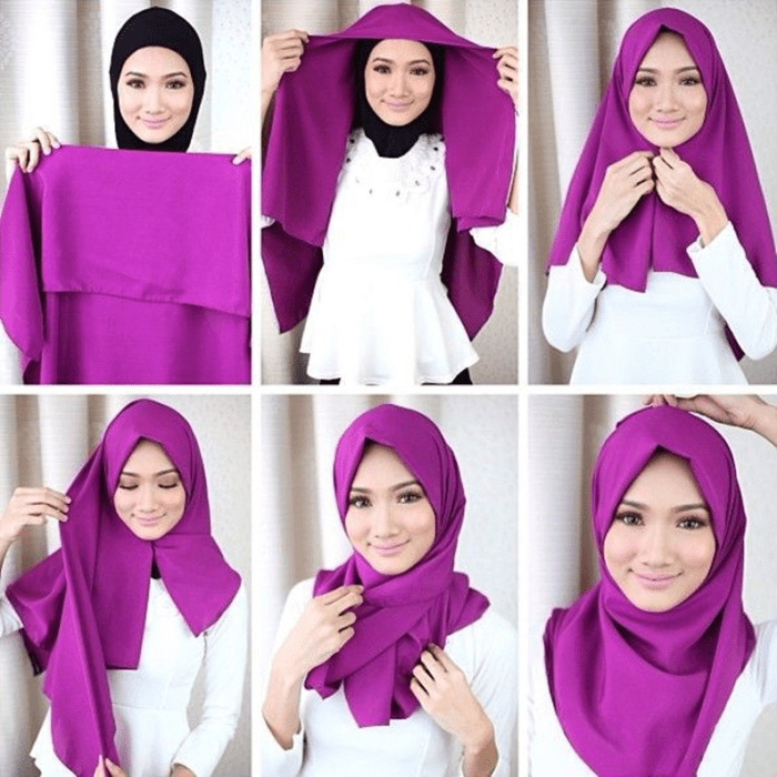 hijab segi empat terbaru memakai mudah pakai leher jilbab ikat aplikasi persegi pemula hijabers buat inspirasi elegan