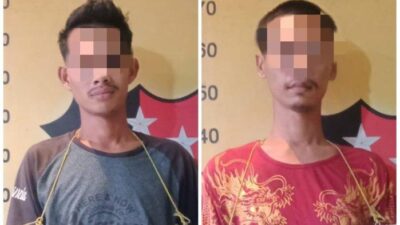 Dua tersangka pembobol grosir, Alif dan Edi yang ditangkap Polsek Medan Labuhan setelah sempat buron.