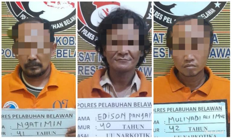 Tigas sindikat narkoba di Komplek UKA Kelurahan Terjun, Kecamatan Medan Marelan, Kota Medan yang ditangkap polisi.