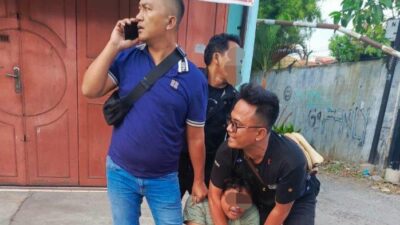 Tersangka BTM, pelaku penggelapan motor saat ditangkap petugas Unit Reskrim Polsek Simanindo di Medan Tembung.