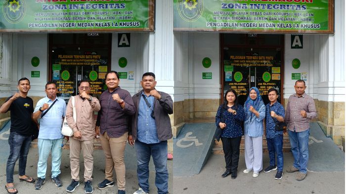 Kolase foto 4 buruh yang dipecat sepihak PT Global Graha Sarana Abadi (Metro Medan Group) saat melayangkan gugatan ke Pengadilan Hubungan Industrial di Pengadilan Negeri Medan.