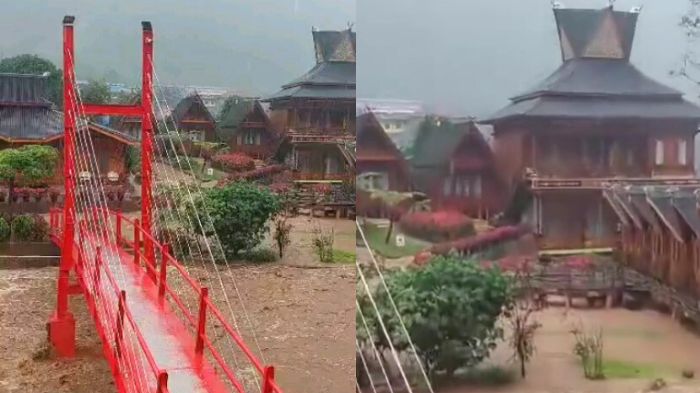 Objek wisata pemandian air panas Pariban di Kabupaten Karo diterjang banjir lumpur, Selasa (7/5/2024).