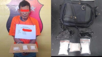 RKT (41), terduga pengedar sabu yang tinggal di Dusun Binaan, Desa Teluk Pulai Dalam, Kecamatan Kualu Leidong, Kabupaten Labuhanbatu Utara ditangkap polisi.