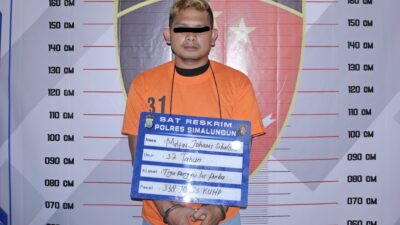 Melfin Johannes Sihaloho (32), tersangka penembakan terhadap pengunjung warung kopi di Tigarunggu, Kecamatan Purba, Kabupaten Simalungun ditangkap petugas Unit Jatanras Sat Reskrim Polres Simalungun.