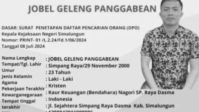 Kejaksaan Negeri (Kejari) Simalungun memasukkan nama Jobel Geleng Panggabean sebagai buronan kasus dugaan korupsi dana desa Nagori Simpang Raya Dasma, Kecamatan Panei, Kabupaten Simalungun.