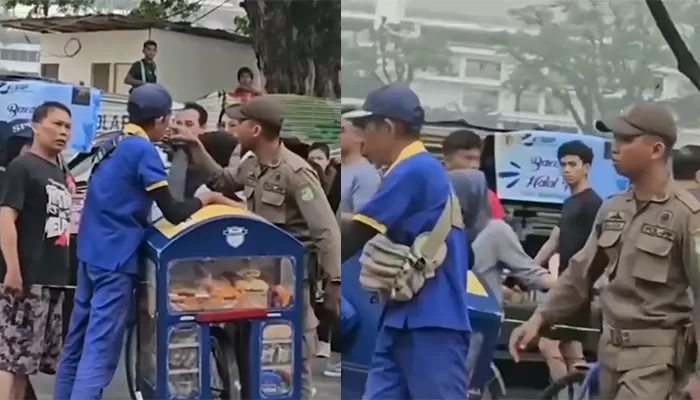 Petugas Satpol PP Kota Medan terekam melakukan tindakan kasar dan arogan terhadap pedagang roti lansia di acara Car Free Day Kota Medan, Minggu (21/7/2024).