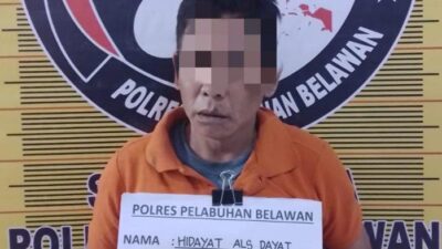 Petugas Sat Res Narkoba Polres Pelabuhan Belawan menangkap Hidayat (49) warga Jalan Datuk Rubiah, Kelurahan Rengas Pulau, Kecamatan Medan Marelan, Kota Medan.