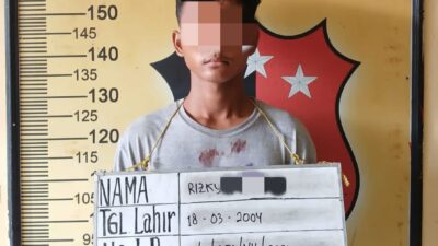 Rizky (20), pemuda yang diduga kecanduan judi online nekat menggasak kotak infaq Masjid Al Ikhlas di Lingkungan V, Kelurahan Sei Mati, Kecamatan Medan Labuhan, Kota Medan.