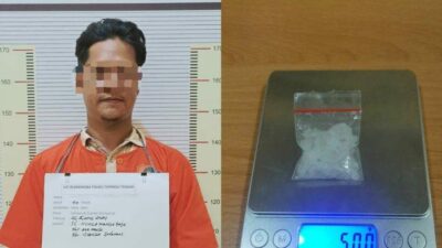 Polres Tapanuli Tengah menangkap pengedar sabu berinisial AS (40) beserta barang bukti 5 gram sabu.