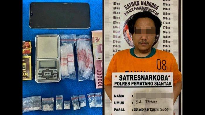 SKS (32), pengedar sabu di Kota Siantar dibekuk petugas Sat Res Narkoba Polres Siantar.