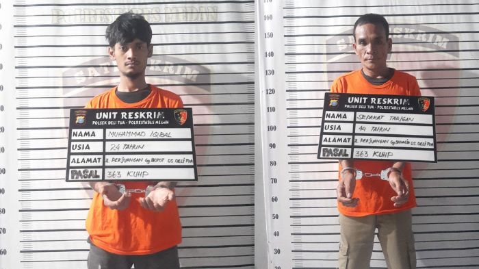 Sepakat Tarigan dan M Iqbal, dua pencuri yang ditangkap petugas Polsek Delitua usai membobol rumah warga.