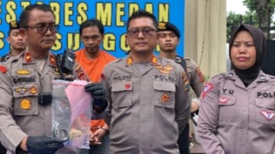 Kapolsek Sunggal Kompol Bambang G Hutabarat dan Wakapolsek AKP Philip Purba pres rilis.(ist)