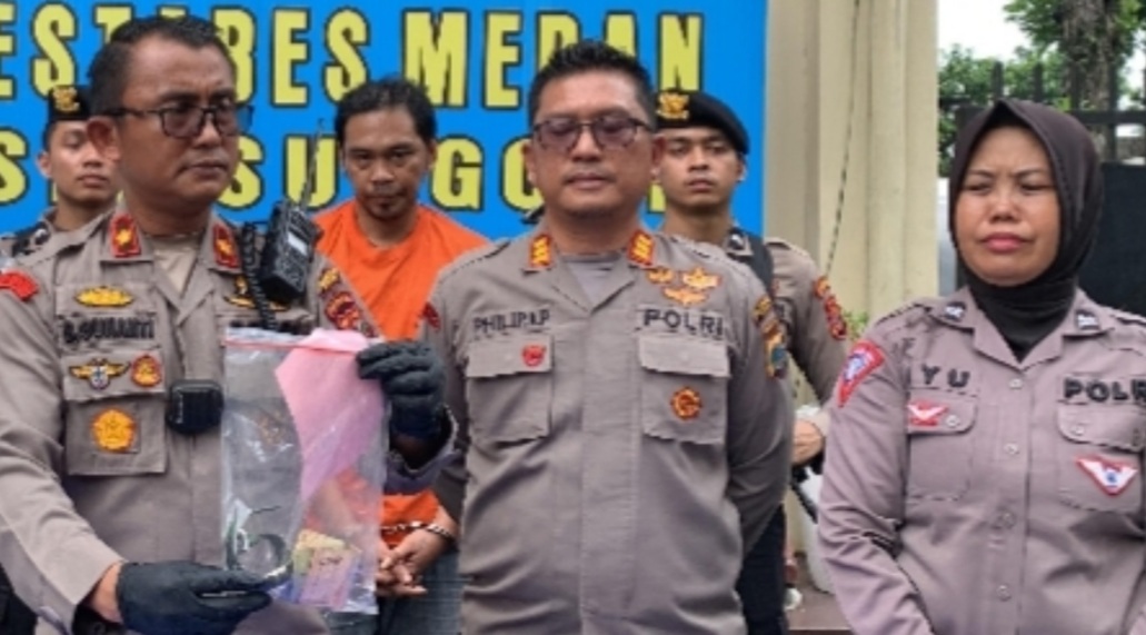 Kapolsek Sunggal Kompol Bambang G Hutabarat dan Wakapolsek AKP Philip Purba pres rilis.(ist)