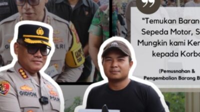 Kolase, Kapolrestabes Medan, Kombes Pol Gidion Arif Setyawan menyerahkan sepeda motor kepada pemiliknya.(ist)