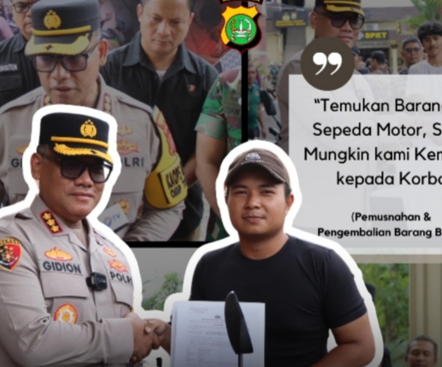 Kolase, Kapolrestabes Medan, Kombes Pol Gidion Arif Setyawan menyerahkan sepeda motor kepada pemiliknya.(ist)