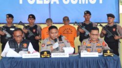 Petugas Polres Nias Selatan saat merilis kasus pencurian mesin mobil ambulans milik Dinas Kesehatan. Ada dua pelaku yang ditangkap dalam kasus ini.