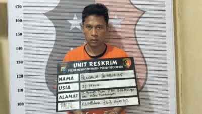 Pandawa Sembiring, satu dari tiga tersangka maling motor yang ditangkap petugas Unit Reskrim Polsek Medan Tuntungan.