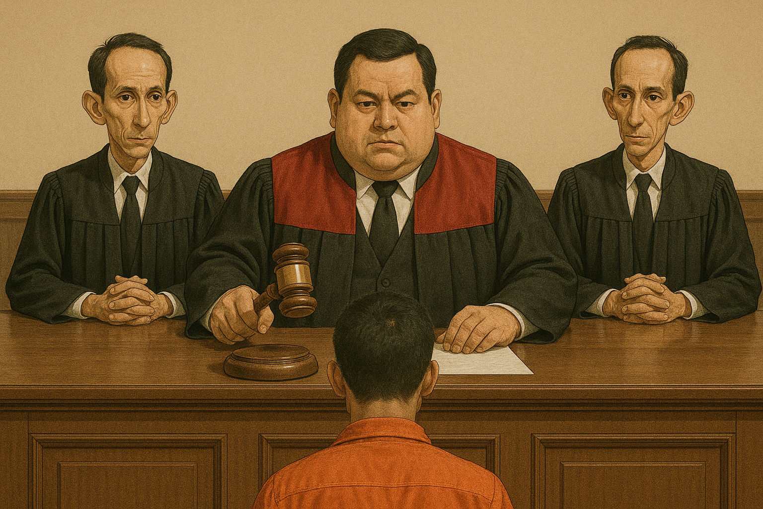 Ilustrasi hakim yang sedang mengadili pelaku kejahatan.(ChatGPT)