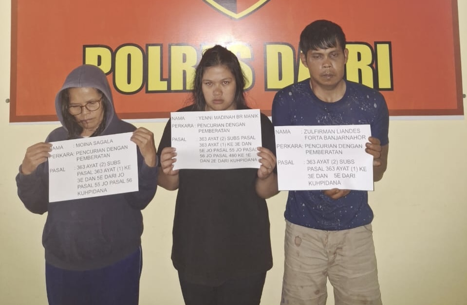 Tiga tersangka pembobol rumah yang ditangkap petugas Sat Reskrim Polres Dairi.