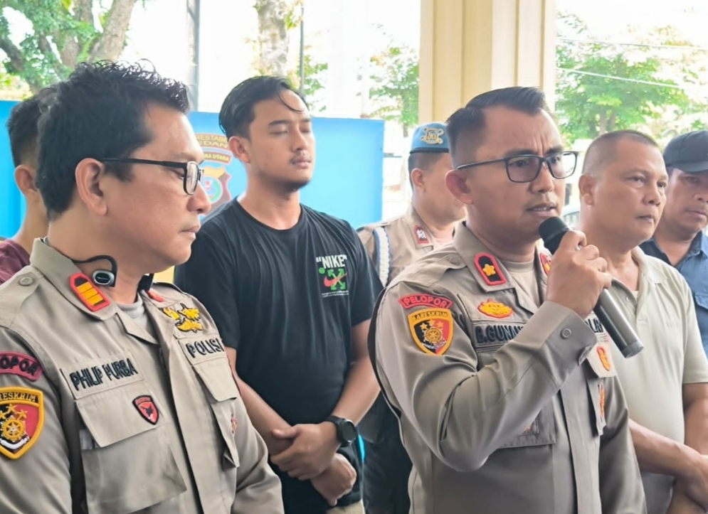 Kapolsek Sunggal Kompol Bambang Gunanti Hutabarat paparkan kasus. (ist)