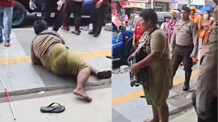 Seorang pengamen disabilitas atau pengamen tunanetra di Kota Siantar terjatuh dan diseret saat penertiban oleh petugas gabungan Satpol PP. Videonya viral di media sosial.