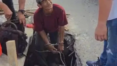 Rudianto Sibarani, pelaku rayap besi yang ditangkap petugas Polsek Medan Tembung.