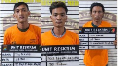 Tiga pelaku pengeroyok driver ojol yang ditangkap petugas Polsek Medan Tembung
