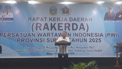 Ketua PWI Sumut H Farianda Putra Sinik SE di Rakerda.(ist)