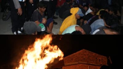 Poto atas, Kombes Pol Jean Calvijn Simanjuntak menginterogasi seorang terduga. Barak narkoba dibakar.(Humas)