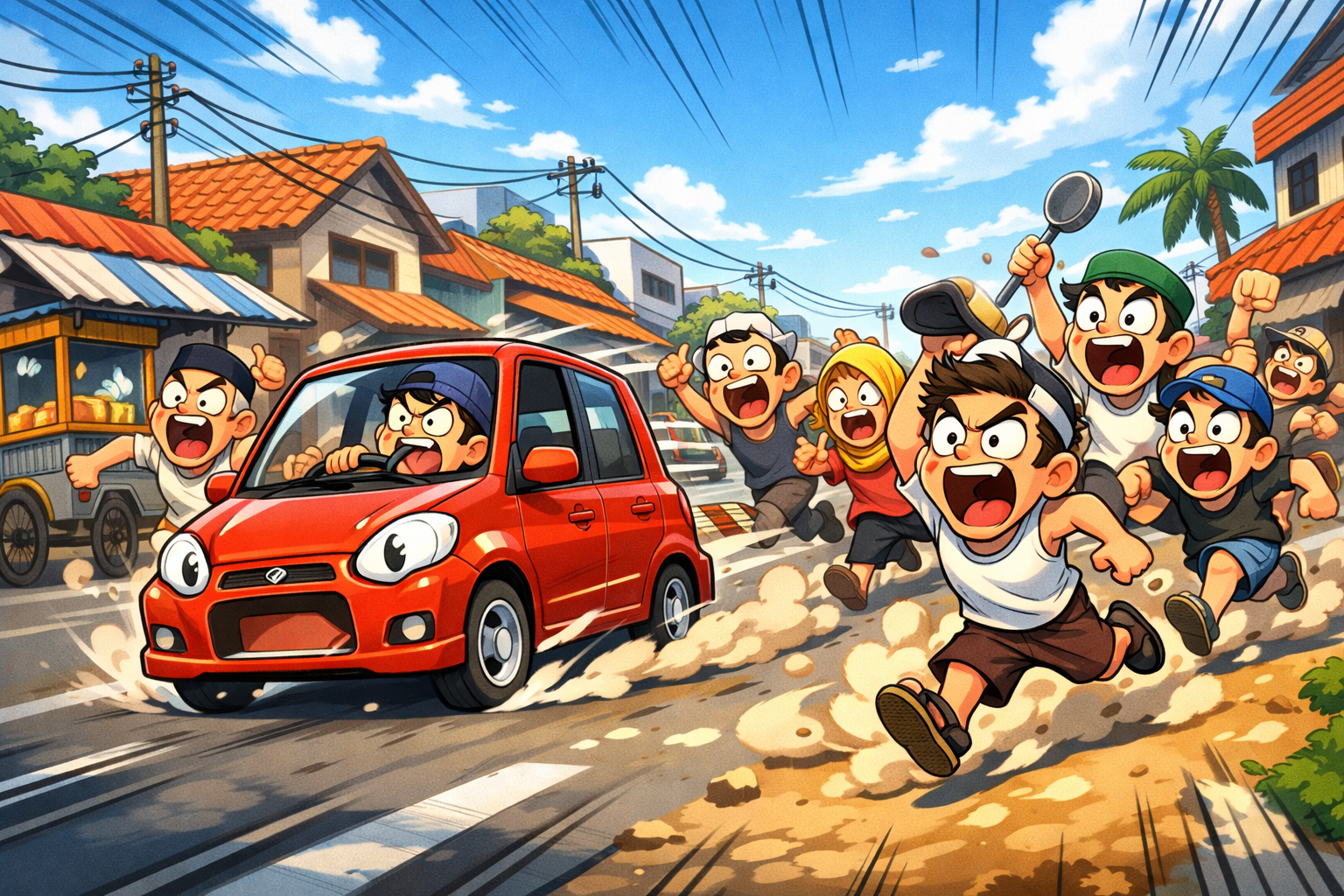 Ilustrasi mobil dikejar-kejar warga